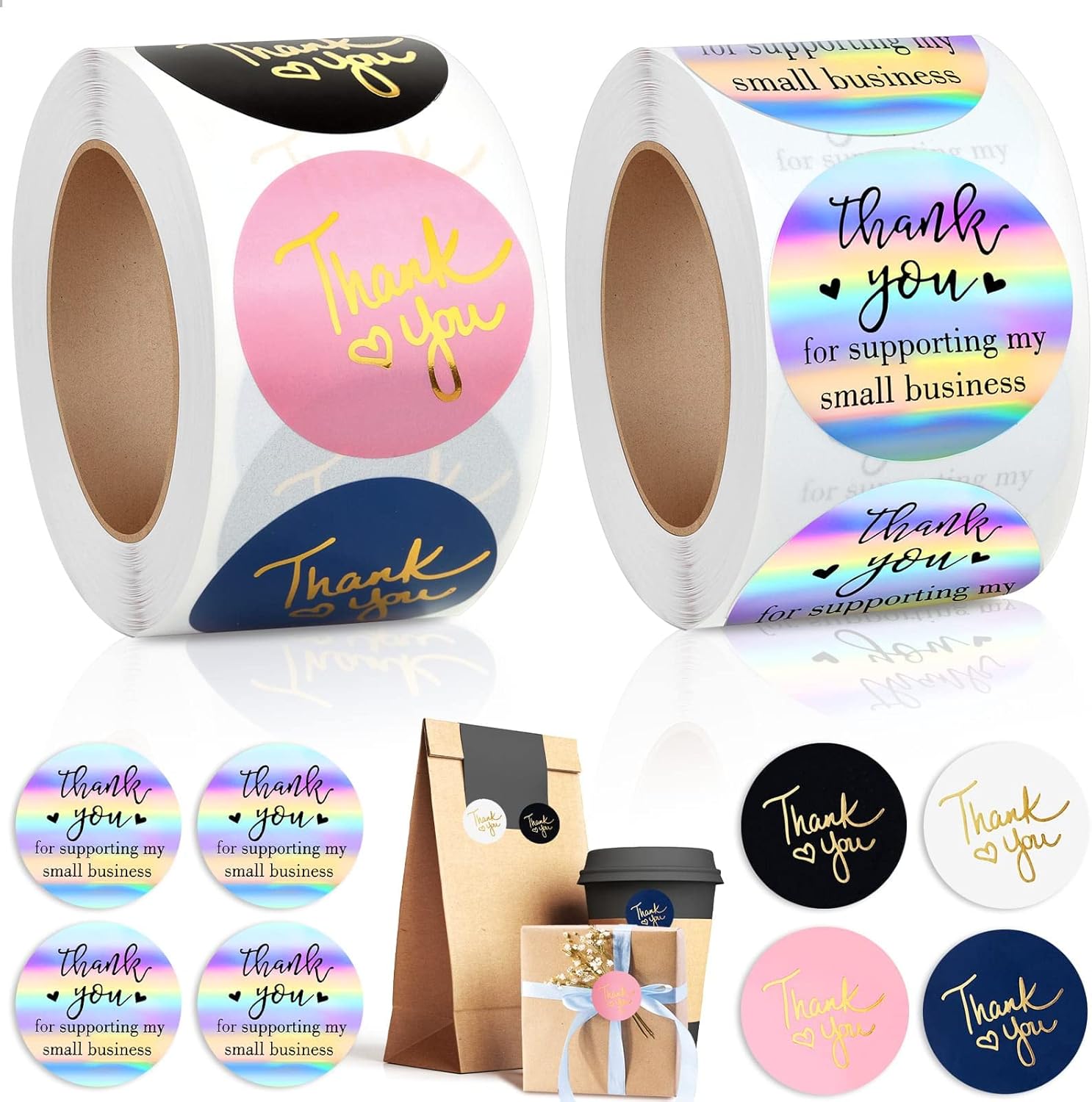 Evatage Thank You Stickers displayed on a gift box