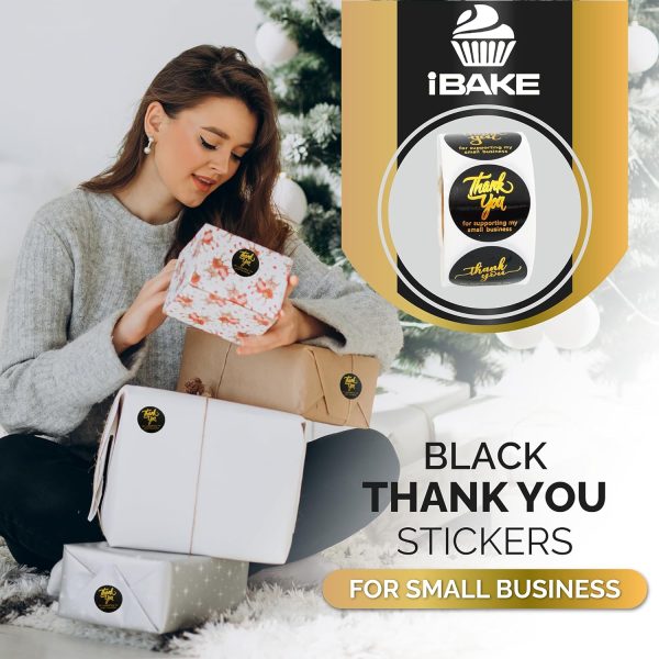 IBAKE Black Gold Foil Thank You Stickers Small Business-1