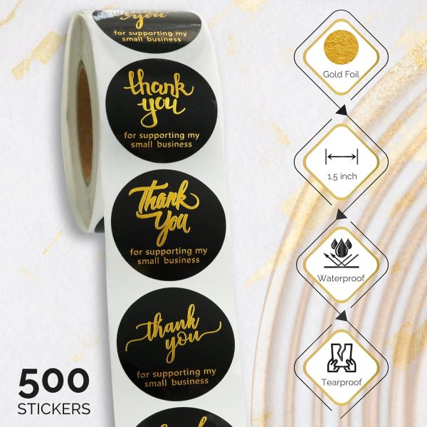IBAKE Black Gold Foil Thank You Stickers Small Business-2