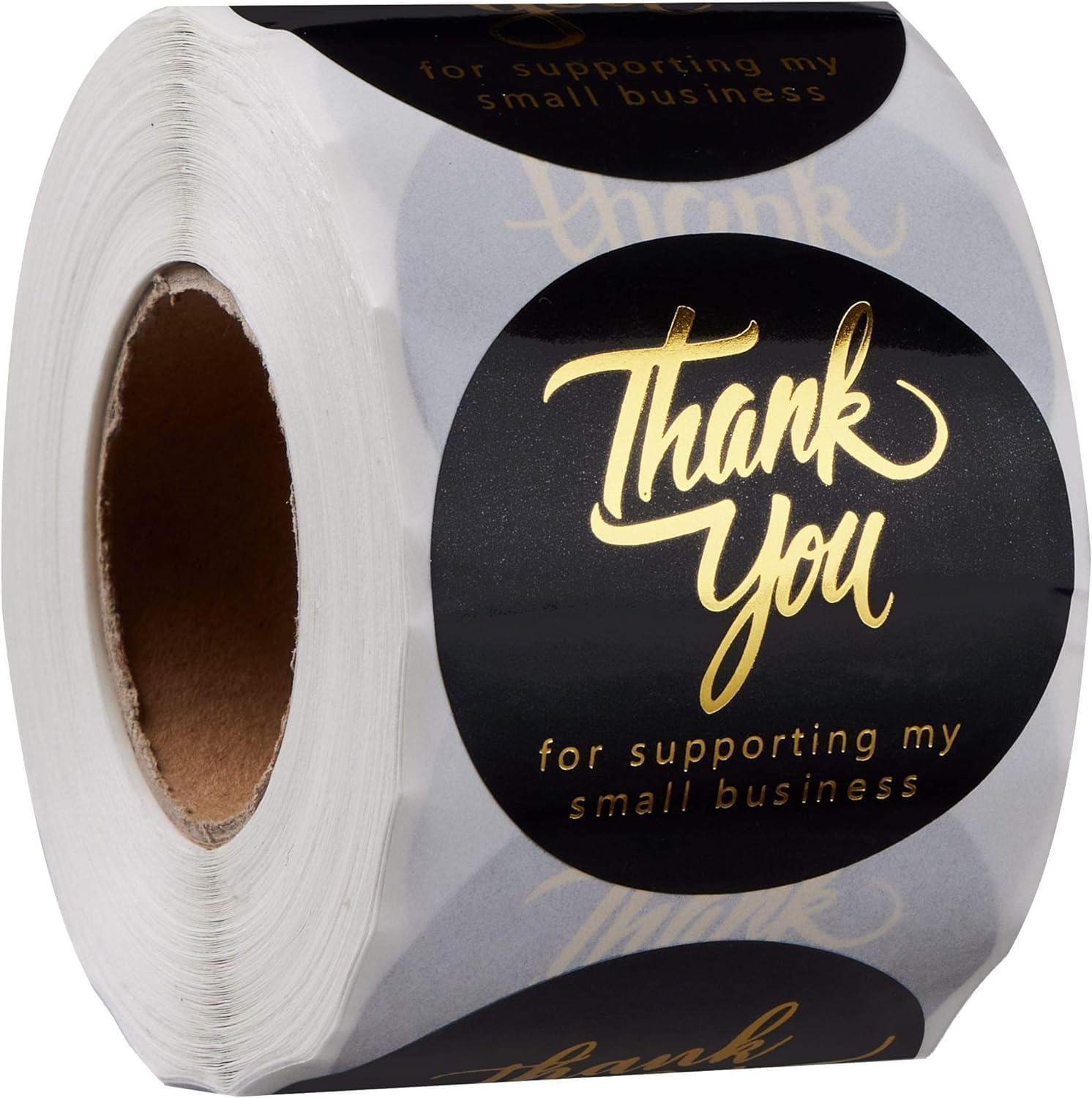 'IBAKE Black Gold Foil Thank You Stickers on a packaging box'