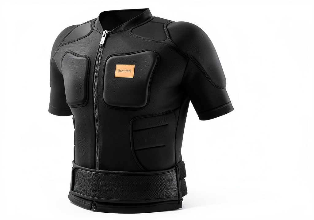 Athlete wearing BenKen protective jacket while snowboarding